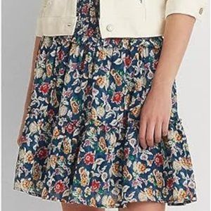 NWT Lauren Ralph Lauren Women’s Floral Cotton Voile Skirt in Blue/Red Multi